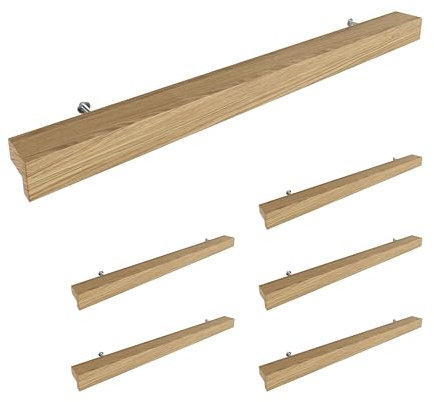 Sossai Holz Möbelgriffe aus Eiche | GAH01 | Lochabstand 224mm, Länge 304mm, 6 Stück