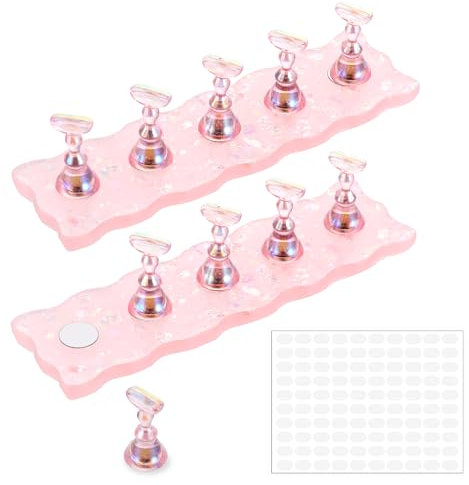 2 Set Nail Holder for Painting Nails, Press on Nail Stand with Double-Sided Nail Glue, Magnetic Fake Nail Holder for Home Diy Beginner Salon Supplies