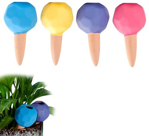 JVHLOV 4PCS Clay Watering Spikes, Plant Watering, Plant Water Dispenser, Terracotta Watering Spikes, for Indoor Plants and Balcony Boxes