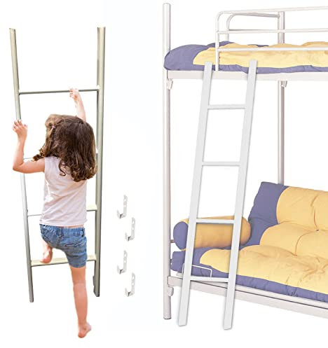 Scale a pioli, scaletta per Letto a Castello per Bambini, Scala da 150 cm/160 cm/180 cm di Altezza in Metallo Bianco per dormitori Interni, Scale a pioli con Supporto da Pavimento con 2 ganc