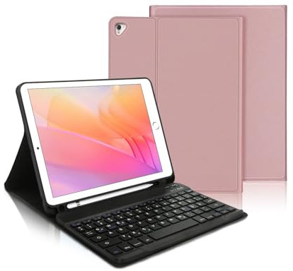 IVEOPPE Tastatur für iPad 6. Generation - Hülle Tastatur für iPad 9.7, Magnetisch Abnehmbarer QWERTZ Bluetooth Keyboard für ipad 6. Gen 2018, 5. Gen, Pro 9.7, Air 2 & 1, Rosagold