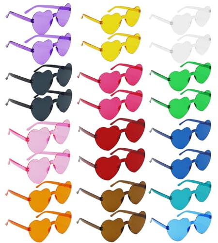 EASYKEENECOM 24 Brillen Herz-Sonnenbrillen für Damen 12 Farben Randlose Herzförmige Sonnenbrille Transparente Bonbonfarbene Herzbrille für Partygeschenke