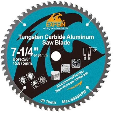 EXFEIN 184mm Aluminum and Non-Ferrous Metal Cutting Disc with Bore 15.875mm, 60 TCG Teeth Fast Cutting for Metal & Plastic