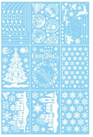 Weiße Weihnachtsglocken, weißer Weihnachtsbaum, hängende Weihnachtskugeln, statische Aufkleber für Fensterglas im Einkaufszentrum Fenstersticker Winter Statisch Auto Aufkleber Markierungen für
