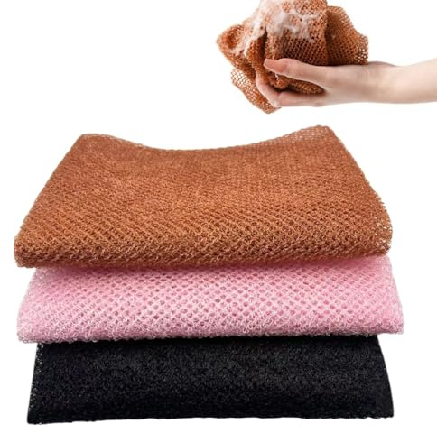 YIYIWANG 3 Stück Afrikanischer Netzschwamm Bad Afrikanisches Peeling Netz Reinigung Badeschwamm Rückenschrubber für Damen Männer Frauen (Schwarz Rosa Braun)