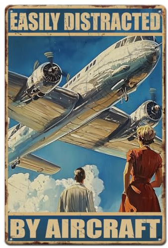 SUPERDANT Lustige Blechschild Mit Flugzeugen Vintage Metallschild Everything Distracted By Aircraft Retro Blechschilder Lustiges Wandposter Metallschilder Metallplakette Für Männerhöhle Zuhause