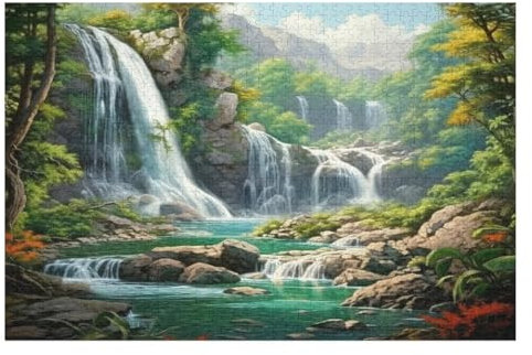 GGJJTT 1000-teiliges Wasserfall Holzbrett-Puzzle, Puzzle für Erwachsene und Kinder ab 12 Jahren, 75x50 cm
