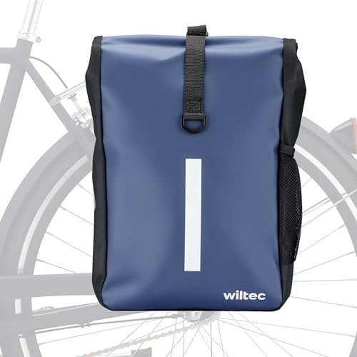 WilTec Sacoche étanche pour Porte-Bagages Bleue – capacité de 16 L – 47 x 24 x 13 cm – en PVC et Polyester – pour vélos et vélos électriques – Sac de Bicyclette – avec bandoulière Amovible