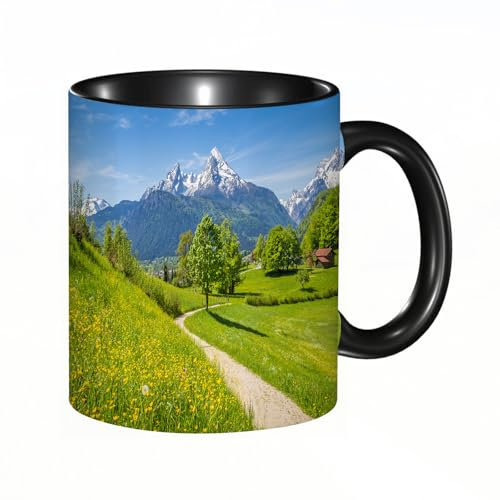HRRASFAZF Tasse Kaffeetassen,Große 330ml Mit Henkel 100% Handbemalt kaffeebecher porzellan, Bayerische Alpen mit Berchtesgadener Dorf und Watzmann-Massiv, Nationalpark,Frauen,Jahrestag,Muttertag
