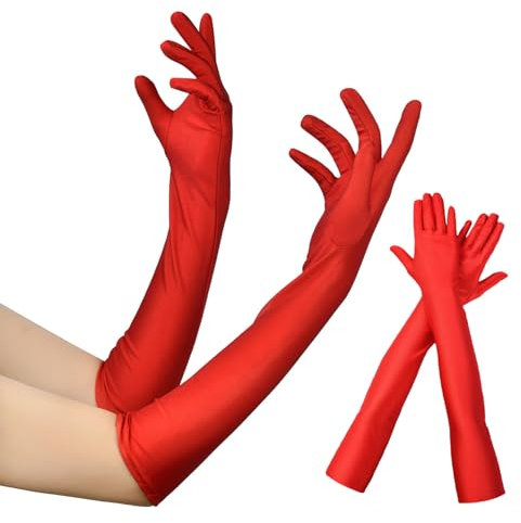 BinXiaoQin Lang Handschuhe Damen,Rot Kostüm Handschuhe Lang,Satin handschuhe Prinzessin Damen﻿,für Karneval Wedding Zeremonielle Party Ballhandschuhe Theaterhandschuhe