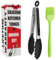 Silicone Kitchen Tongs and Basting Brush Set – Cooking Tongs for Kitchen, Salad, BBQ & Air Fryer – Non-Stick Food Tongs for Cooking (Black and Green, 9 inch)