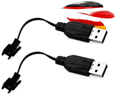 2 Stück USB-Ladekabel 3.7V 500-mAh SM-2P Stecker 13cm Länge, Schnellladung, LED-Anzeige f. Li-Ion, Ni-MH, Li-Po Akku, RC Fahrzeug, Auto, Drohne, Bagger, Beleuchtung, Spielzeug, Elektrogeräte, Werkzeug
