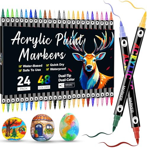 Dictien 48 Colores 24 Piezas Rotuladores Acrilicos, 1-5MM Rotuladores Lettering Doble Punta, Secado Rápido & Antimanchas,No Tóxicos & Sin Olor, Ideales para Artistas y Aficionados a las Manualidades