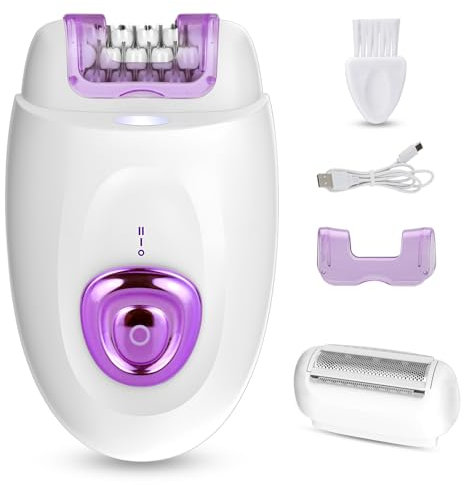 Epilierer Damen für Haarentfernung Rescien mit Rasieraufsatz und Trimmeraufsatz, 2 in 1 Elektrischer Rasierer & Haarentferner, Ladyshaver für Gesicht Beine Arme Bikini