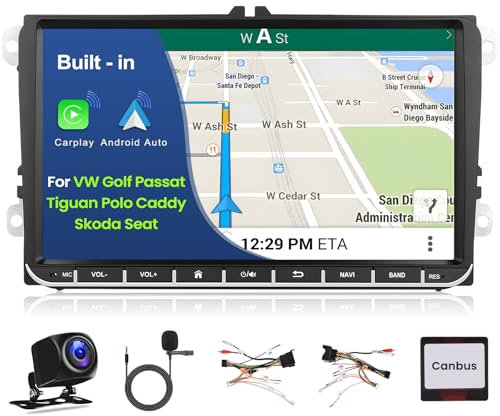 Inefala 2G+64G Android 15 Autoradio per VW Golf Passat Tiguan Polo Caddy Skoda Seat Touran, 9 Touchscreen Stereo Auto Bluetooth con Wireless Carplay & Android Auto GPS/WiFi/RDS/FM Mic Retrocamera