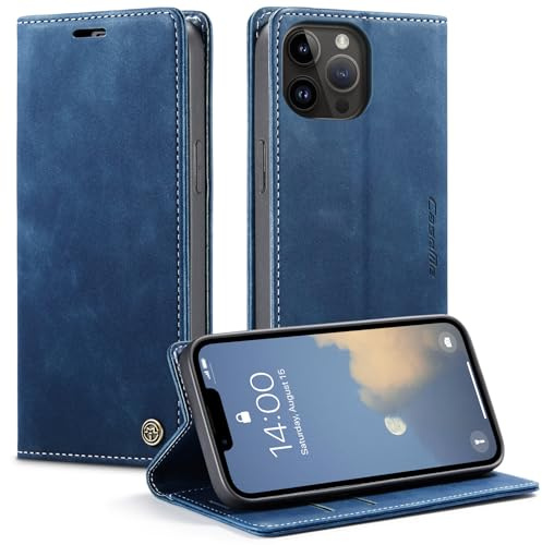 Monweicz Coque pour IPhone 14 Pro Max Clapet Case en Cuir Pochette Protection Portefeuille Rabat Etui Premium Housse Porte Carte Magnétique Étui pour IPhone 14 Pro Max, Bleu