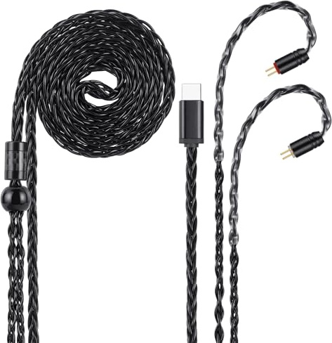 Alphatec USB-C-auf-Dual-2-poliges (0,78 mm) IEM-Balance-Ohrhörerkabel, versilbertes 8-adriges OCC-HiFi-Kopfhörerkabel, ultraflexibles digitales Audio-Upgrade für In-Ear-Kopfhörer (1,3 m, schwarz)