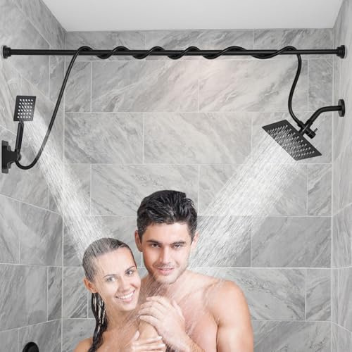 Voolan Soffione doccia doppio per coppie, soffione doccia a pioggia ad alta pressione e doccetta combinata, soffione doppio regolabile per 2 persone bagno (nero)