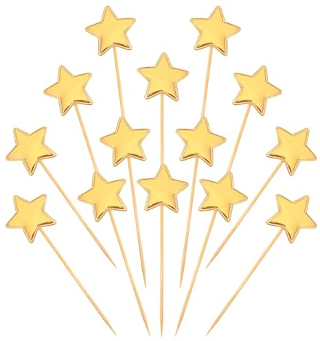 XLIUAX 100 Stück Stern-Cupcake-Topper, goldene Cupcake-Topper, Hochzeits-Cupcake-Topper, goldene Kuchenstäbe für Geburtstagstortendekorationen, Party, Glitzer, funkelnd, Stern-Zubehör, dekorative