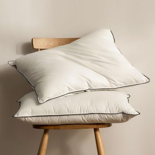 BPC Daunenkissen 80x80 cm 2er Set, 3-Kammer Federkissen Hotelqualität | Federn, Daunen & Polyesterfüllung | Weiches-Mittel Schlafkissen | Bezug aus 100% Bio-Baumwolle | Atmungsaktiv & kuschelig