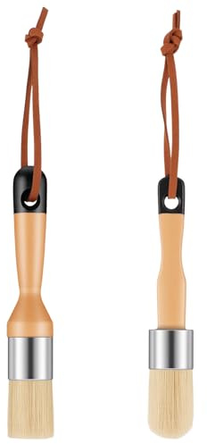 WJIAAA Chalk Paint Brush, 2 Pack Natural Bristle Round and Oval Wax Brushes for Furniture, Wood Handle Stainless Steel Ferrule for Home Decor DIY Art Crafts(Black)