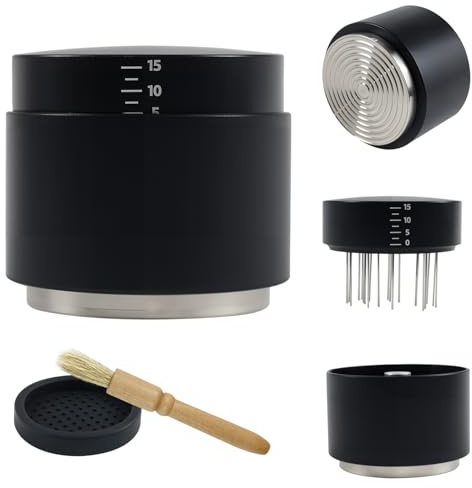Fosoloni 3-in-1 Coffee Distributor and Tamper with WDT Tool, Espresso Verteiler mit Reinigungspinsel, Silikonmatte, kaffeeverteiler 51mm, Fits 51mm Portafilters