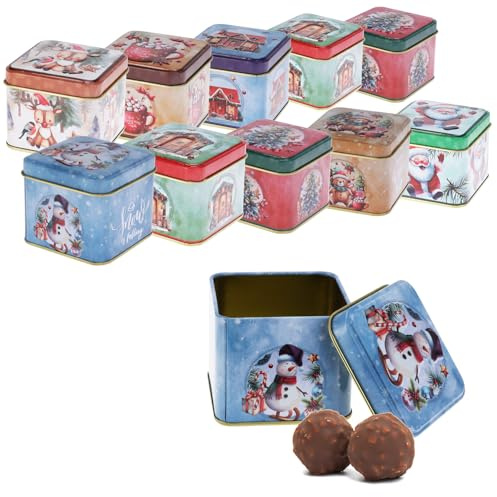 com-four® 12x lata para galletas, caja metálica para navideñas, caja festiva con tapa, dulces y regalos [selección variable] (12 piezas - colores surtidos)
