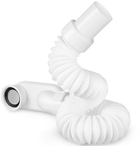 Gadpiparty Freestanding Bath Trap, 1 1/2 Low Profile P Trap Kit, Flexible Bathtub Shower Drain Pipe, Adjustable Bath Waste Connector for Freestanding Tubs & Bathrooms, White