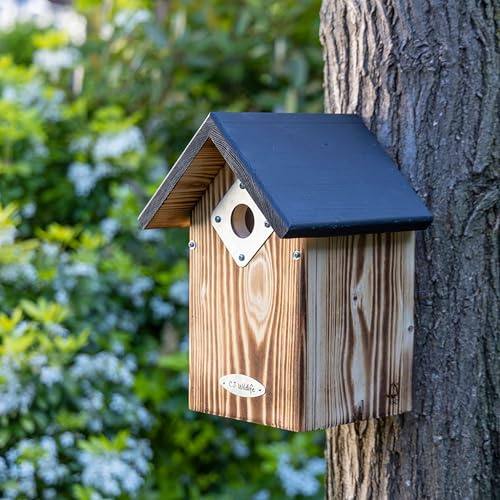 CJ Wildlife Nistkasten – Vogelnistkasten für draußen mit 32 mm Einflugloch – für Kohlmeise, Kleiber, Feldsperling – FSC-Holz, Metall-Räuberschutz, wetterfest