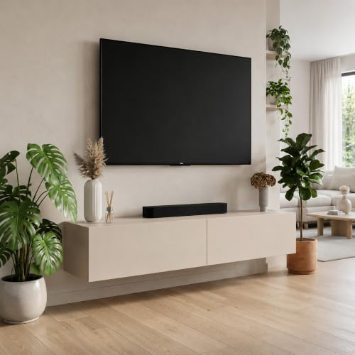 Planetmöbel West TV-Schrank, Fernsehtisch 160 cm lang, TV-Board | für Fernseher bis 75 Zoll, TV Board viel Stauraum, lowboard hängend, Fernsehschrank 160 x 30 x 37,5 cm, kaschmir