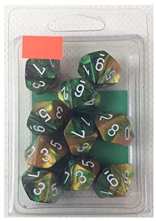 Chessex Chx-26225 Set Dadi 10 Facce Gemini, Oro/Verde/Bianco, Colore Gold/green/white, 26225