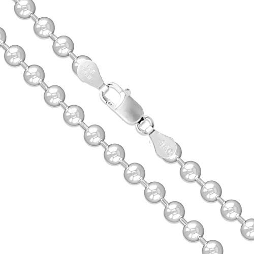 Sterling Silver Italian Ball Bead Chain 3mm 4mm 5mm 6mm 8mm 10mm 925 Italy New Dog Tag Necklace, Length 24 Inches, Sterling Silver, No Gemstone