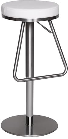 WOHNLING Barhocker WL1.292 Weiß Edelstahl höhenverstellbare Sitzfläche 54 - 79 cm, Design Barstuhl mit Rückenlehne, Bistrohocker Barsitz Gepolstert, Thekenhocker 360° Drehbar, Tresenstuhl Modern
