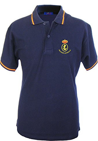 Pi2010 Polo Bandera de España Hombre/Bordado Armada Española/Marino/Talla XL