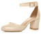 AJVANI Low mid Block Heel Ankle Strap Court Shoes Sandals Size 7 40 Nude Patent