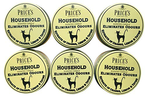 6 x PRICES HOUSEHOLD LEMON ORANGE THYME CANDLE IN TIN ELIMINATES HOUSEHOLD ODOURS
