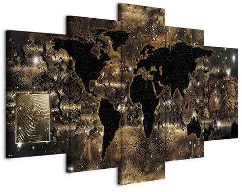 B&D XXL - Leinwandbild Weltkarte 200x100cm, 200x100 cm, 5-teilig, modern | Hochwertige Leinwand, sofort aufhängbar, ideal fürs Wohn- oder Schlafzimmer, wasserfest und lichtecht, langlebig, stilvoll