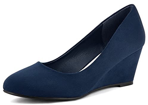 Greatonu Women's Formal Office Wedge Platform Mid Heel Dress Court Shoes Navy UK 4