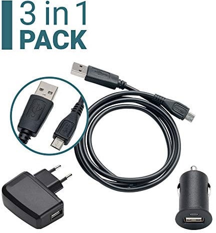 Slabo 3in1Lade-SET für Nvidia Shield K1 Starter Set Datenkabel Micro USB/KFZ Mini Lade Adapter/Slim USB Netzadadapter - SCHWARZ | Black