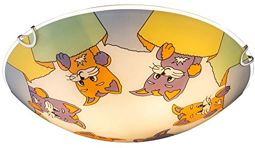Kinder Zimmer Decken Beleuchtung Glas Lampenschirm Katzen Motive im Set inklusive LED Leuchtmittel
