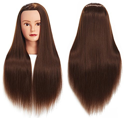 26-28 Mannequin Head Hair Styling Training Head Manikin Cosmetology Doll Head Synthetic Fiber Hair Hairdressing training model with free clamp (Golden Brown)