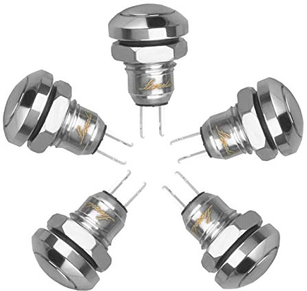 Larcele 8mm Mini Metal Drücken Taster Druckknöpfe Wasserdicht Momentan Push Button,5 Stücke JSANKG-16(Edelstahl) MEHRWEG