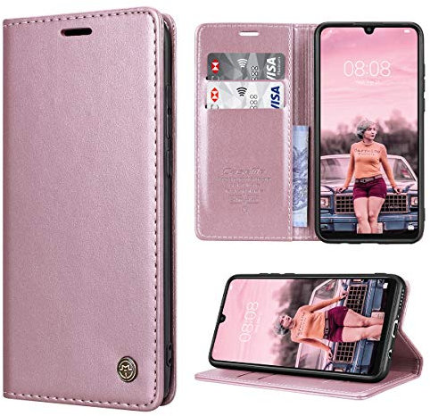 RuiPower Cover per Huawei P30 Lite Pelle Premium Custodia Portafoglio Magnetica Flip con Silicone Bumper Cover Libro Compatibile con Huawei P30 Lite/ P30 Lite New Edition - Oro Rosa