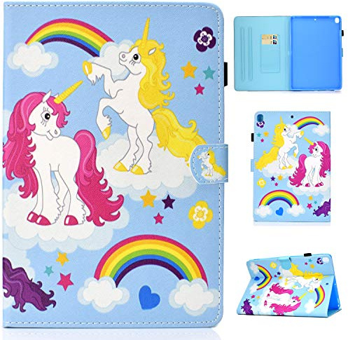Coque iPad 10.2, Lspcase iPad 7 Génération 2019 Housse en Cuir Premium Flip Case Portefeuille Etui avec Fonction de Dormir/Réveiller Auto pour Apple iPad 10.2 Pollice 2019 Licorne Arc-en-Ciel