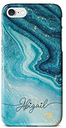 iCaseDesigner Personalised Marble Signature Flowing Name Phone Case for Apple iPhone 11-7. Turquoise Marble