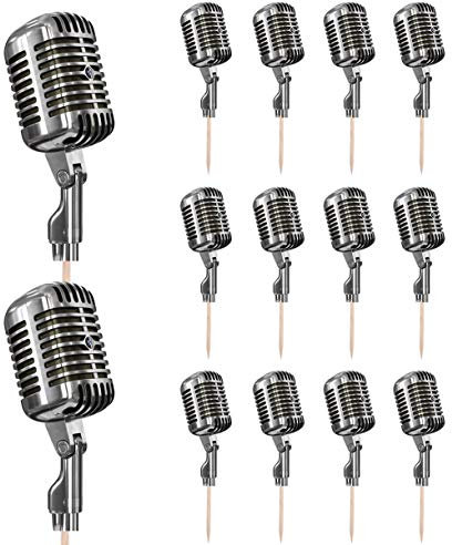 AK Giftshop Music Microphone Singer Themed Party Food & Cup Cake Picks Sticks Decorations Toppers Food Flags (pack of 14)