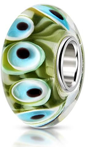 MATERIA Murano Glas Schmuck grün Pfauenschwanz 925 Sterling Silber Hülse 7x13mm für Beads Armband 556