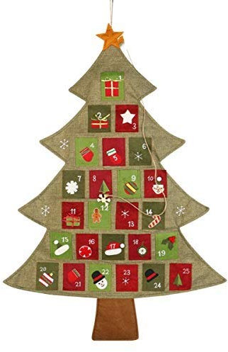 Toddmomy 1 Stück Weihnachts Adventskalender Countdown Filz Weihnachtsbaum Stoff Adventskalender für zu Hause Klassenzimmer Handgemachte Tür Wandbehang