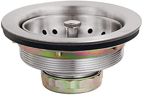 EADOT 3-1/2 Inch Brushed Nickel Kitchen Sink Drain Assembly with Strainer Basket Stopper, Stainless Steel Kitchen Sink Drain Strainer and Stopper, Kitchen Sink Basket Strainer, Sink Strainer Drain