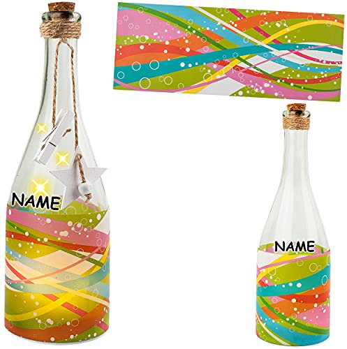 alles-meine.de GmbH Glas - Lichterflasche Motiv frei wählbar 6 Stück LED Bunte Retro & Design Wasser Wellen inkl. Name - Timer Funkiton - LICHT Dekoflasche/Flasche - 28..